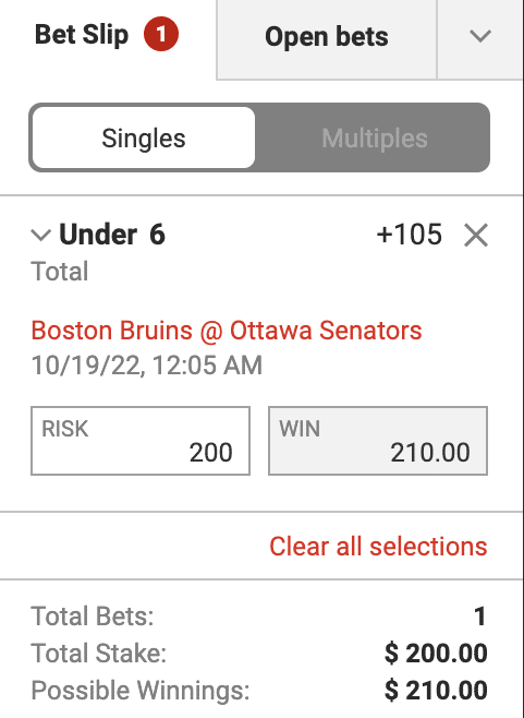 Bodog Ontario Betslip